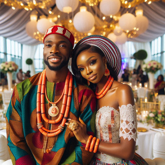 A couple in traditional Nigerian attire.