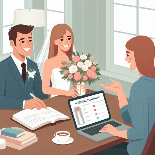 Wedding planner and couple.