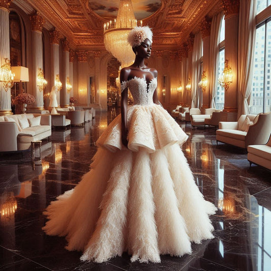 Nigerian bride in a luxury wedding gown.