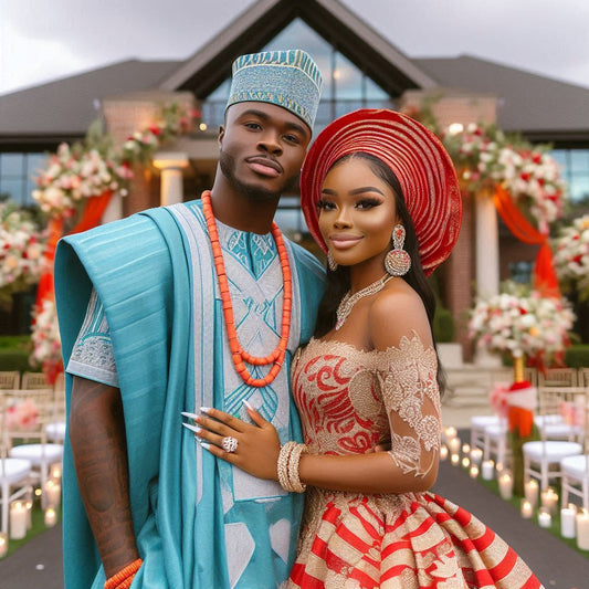 Nigerian couple standing in an outdoor venue in Atlanta.