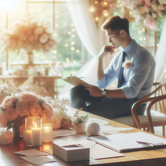 groom-to-be calmly organizing wedding details.