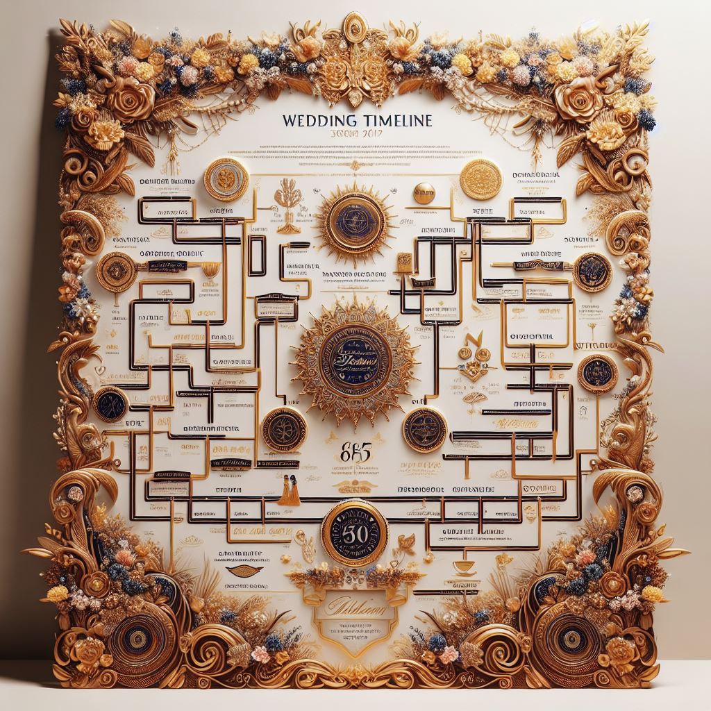A beautifully adorned wedding timeline chart.