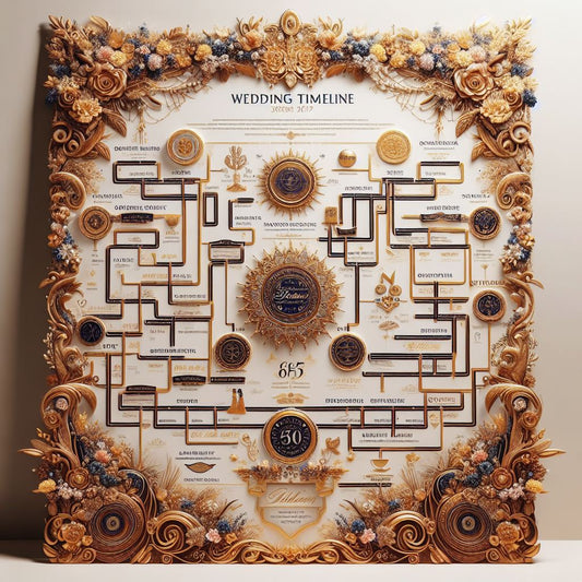 A beautifully adorned wedding timeline chart.