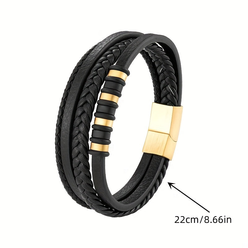 Men Fashion Punk Layered Braided Leather Bracelet, Casual Street Party Jewelry Accessories, Edgy Men's Bracelet, Fashion Accessory for Men