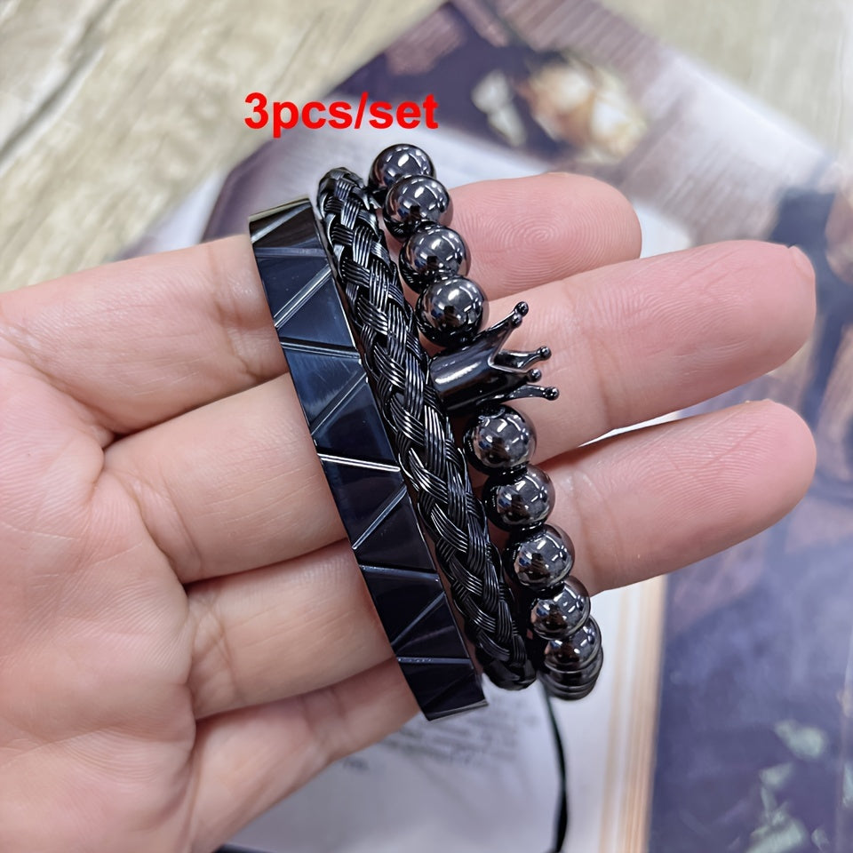 Stylish Men's Beaded Bracelets, Stainless Steel Bangles, Men's Fashion Accessories