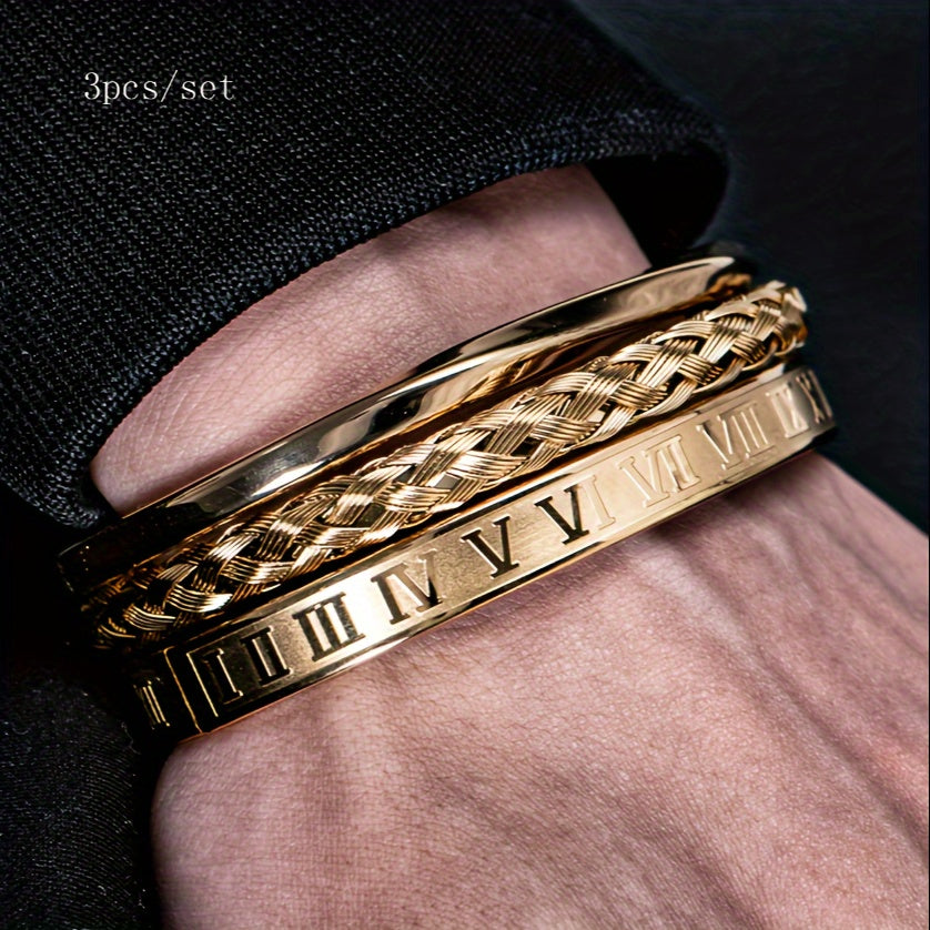 Punk stainless steel bracelet set, Hip hop jewelry for men, Urban fashion accessories, Stylish stainless steel bracelets, Statement bracelets for men