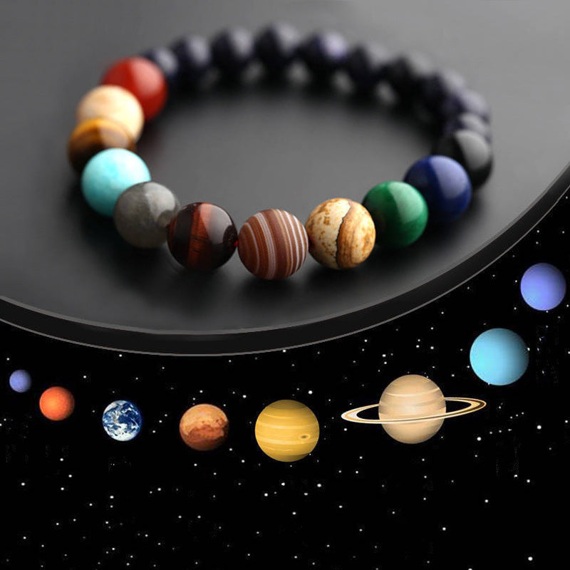 Eight Planets Beaded Bracelet, Solar System Bracelet, Celestial Jewelry, Natural Stone Bracelet