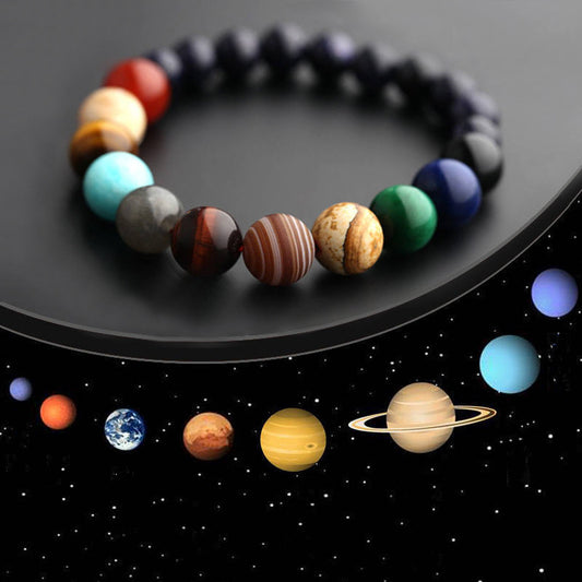 Eight Planets Beaded Bracelet, Solar System Bracelet, Celestial Jewelry, Natural Stone Bracelet