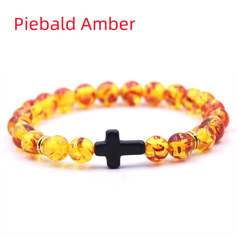 Stone bracelet with cross charm, Adjustable elastic bracelet, Natural stone jewelry for men and women, Handmade multi-color bracelet