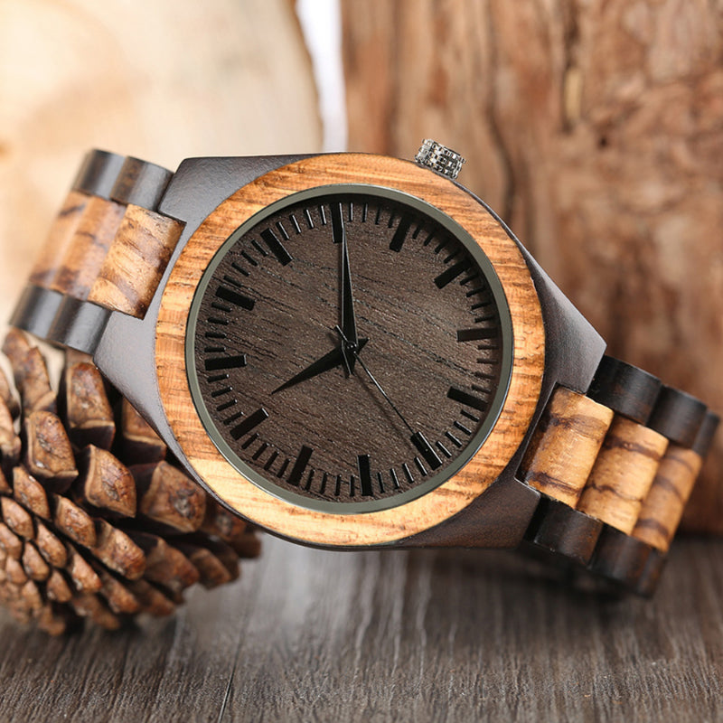 Men's Analog Quartz Watch, Wooden Strap Watch, Eco-Friendly Timepiece, Men's Fashion Accessory, Round Dial Watch