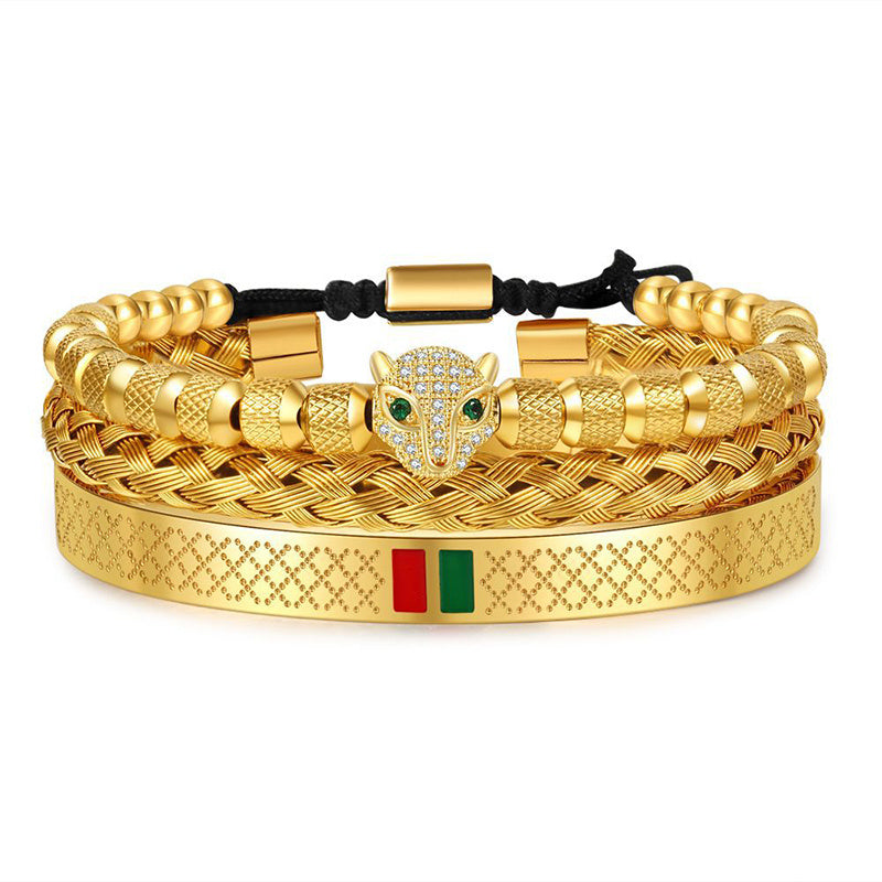 Stainless Steel Cheetah Bracelet, Men's Golden Jewelry, Adjustable Fashion Accessory