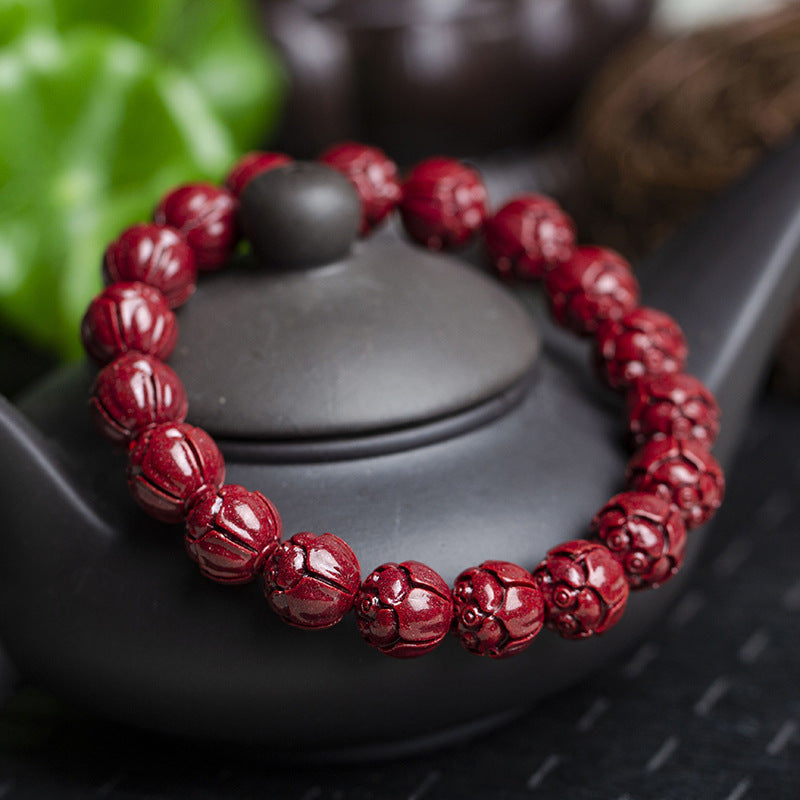 Natural Cinnabar Bead Bracelet, Red Bead Bracelet, Handcrafted Men's Bracelet, Fashion Accessory for Men