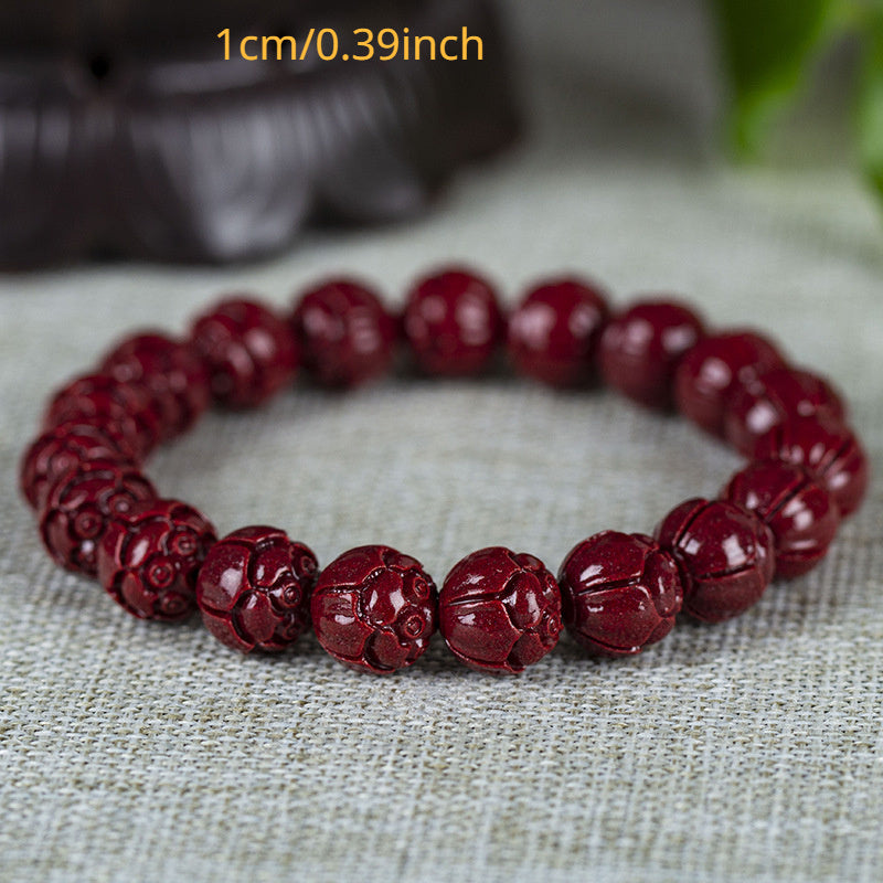 Natural Cinnabar Bead Bracelet, Red Bead Bracelet, Handcrafted Men's Bracelet, Fashion Accessory for Men