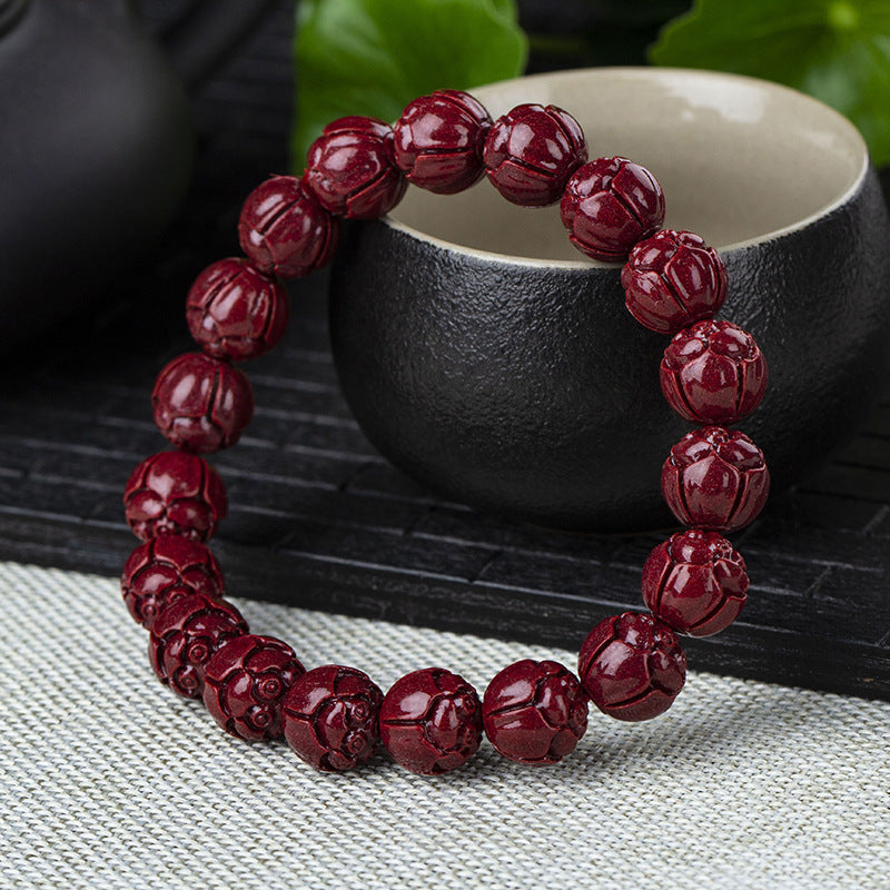 Elegant Natural Cinnabar Bead Bracelet for Men | Red