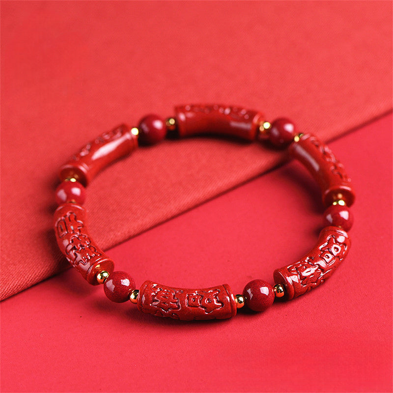 Natural Cinnabar Carved Auspicious Bead Bracelet, Good Luck Bracelet, Positive Energy Jewelry, Simple Bracelet for Men and Women