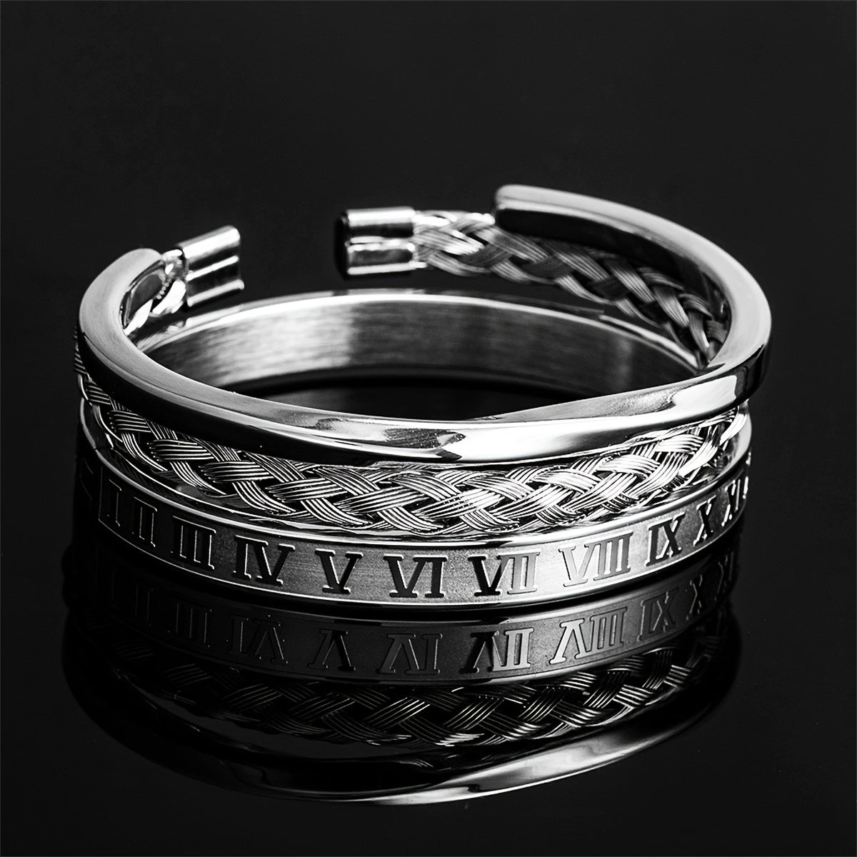 Punk stainless steel bracelet set, Hip hop jewelry for men, Urban fashion accessories, Stylish stainless steel bracelets, Statement bracelets for men