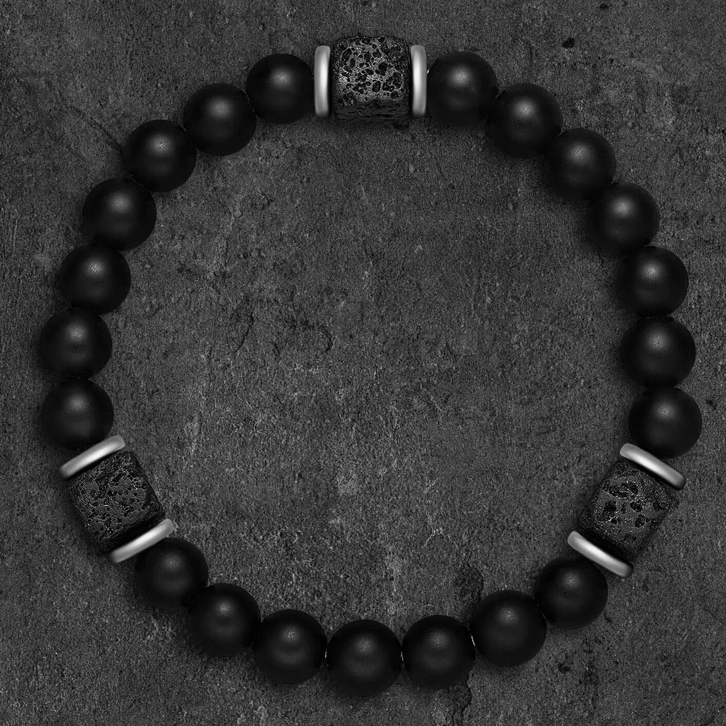 Men's Matte Black Onyx and Cube Lava bracelet