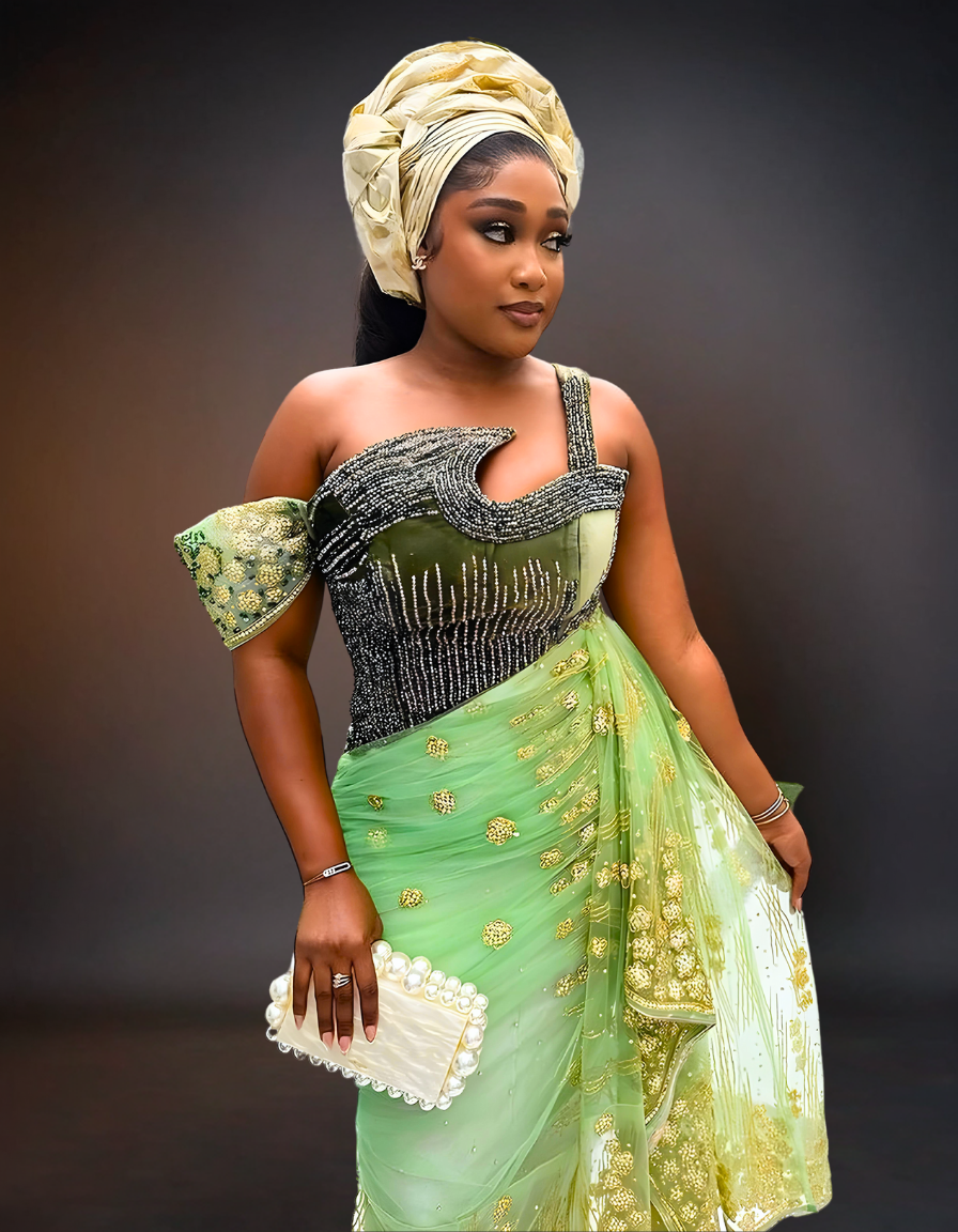 Luxury Wedding Party Dress in Light and Dark Green