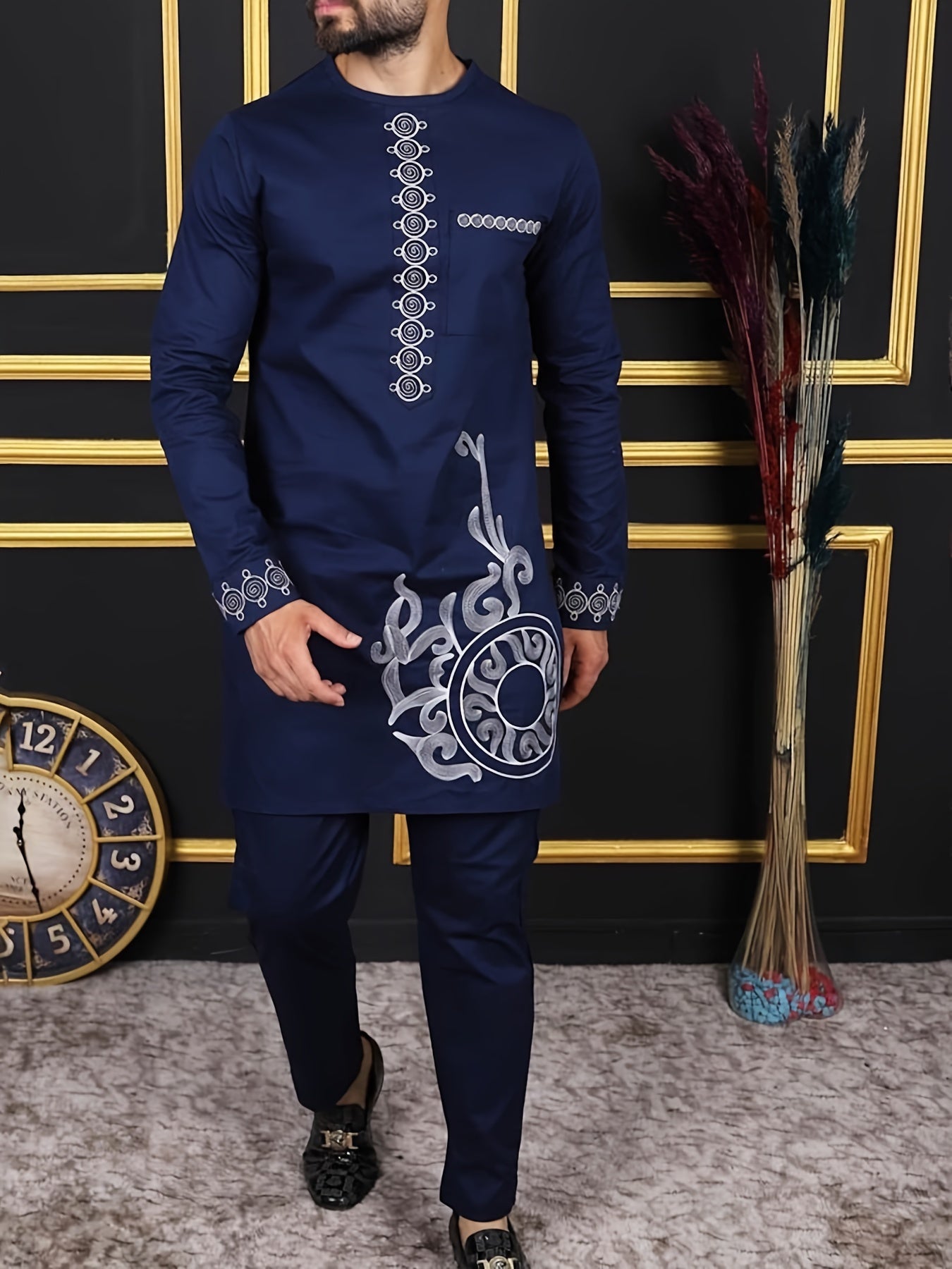 African men's 2-piece set, Dashiki top and pants, Traditional African outfit, Men's ethnic wear, African clothing ensemble