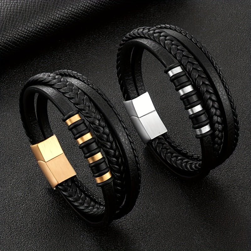 Men Fashion, Punk Layered Bracelet for Men | Black