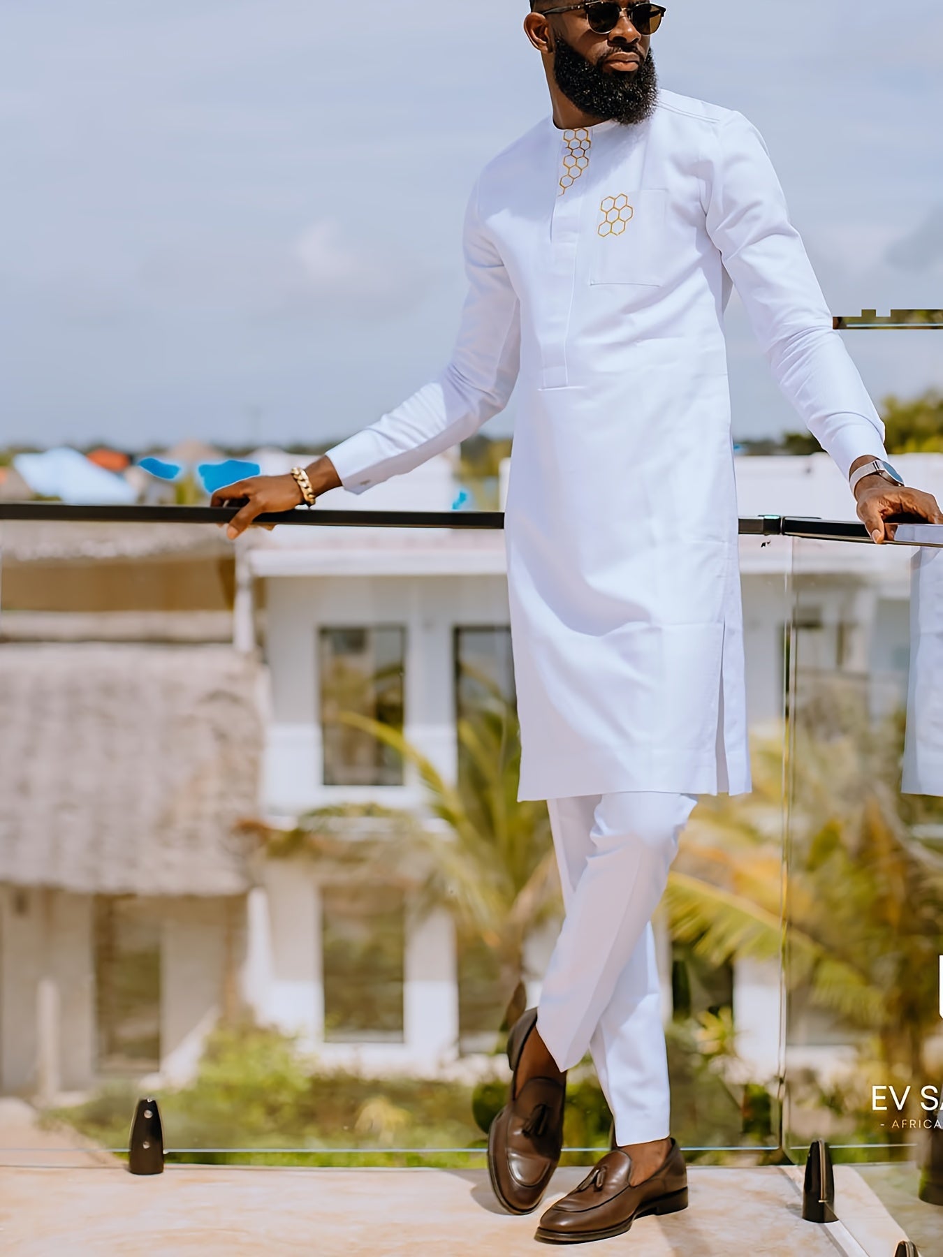 African Mens Senator Wear Kaftan | White