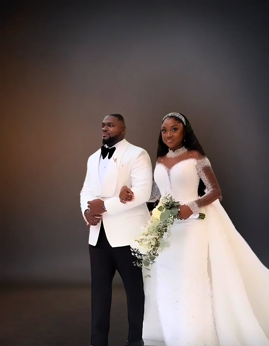 Luxurious Couple Wedding Gown and Suit | White
