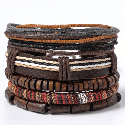 Adjustable leather bracelet set, men's fashion accessory, brown leather bracelets, stylish men's jewelry