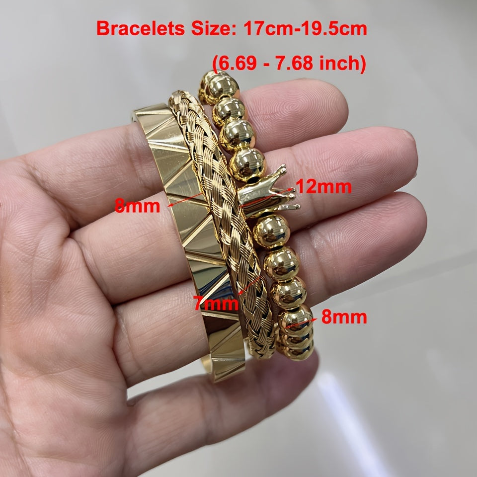 Stylish Men's Beaded Bracelets, Stainless Steel Bangles, Men's Fashion Accessories