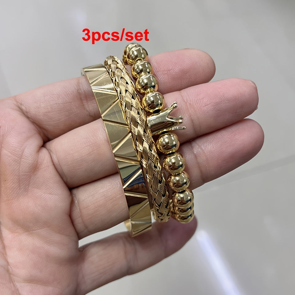 Stylish Men's Beaded Bracelets, Stainless Steel Bangles, Men's Fashion Accessories