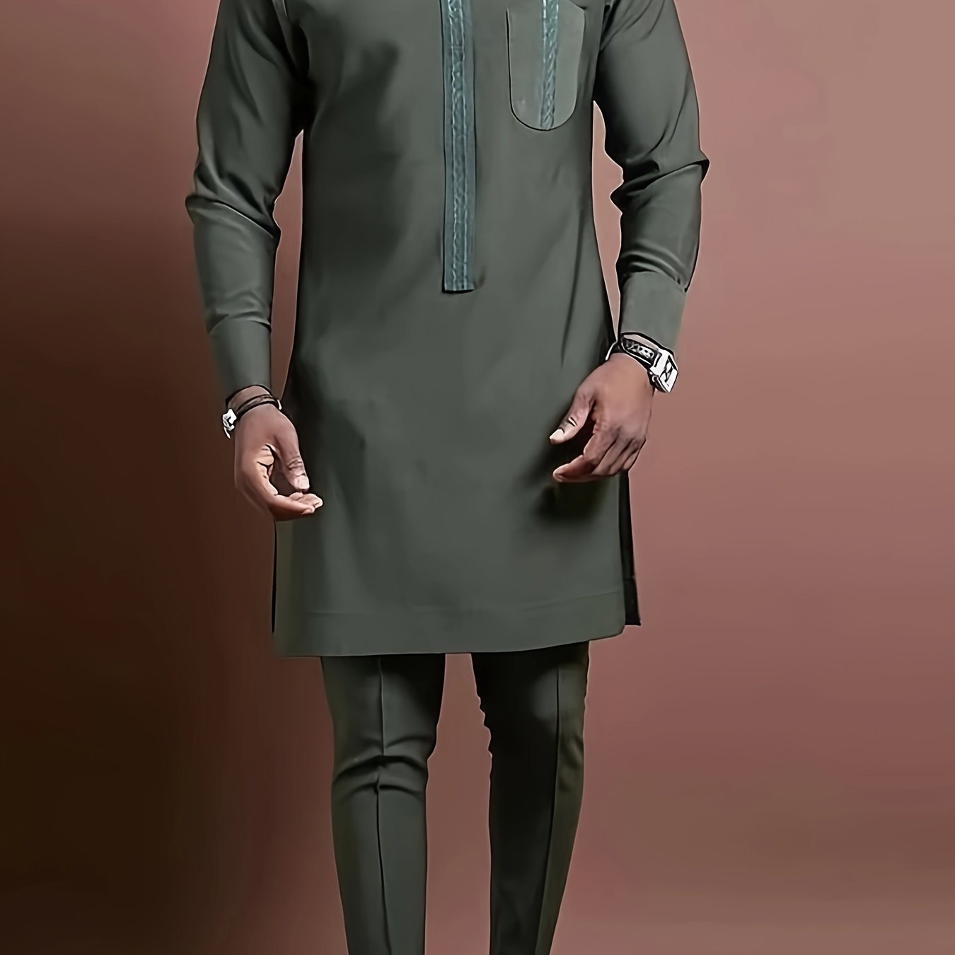 African Men Kaftan, Cultural African Outfit Set, Men's Fashion Ensemble, Crew Neck Shirt, Drawstring Trousers, Affordable Wears