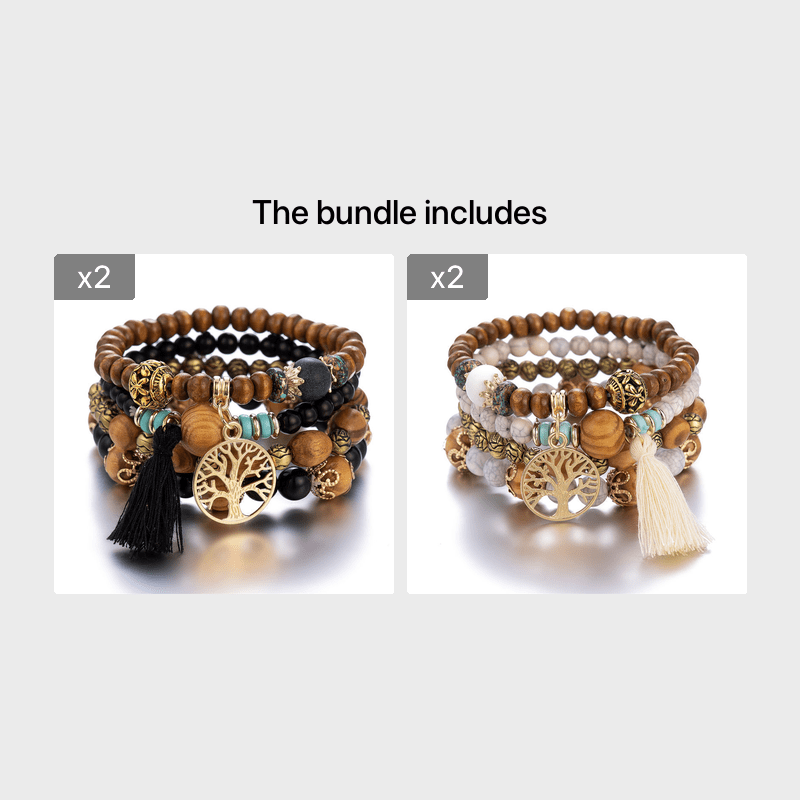 Tree of Life pendant necklace, multilayer beaded bracelet, bohemian ethnic jewelry set