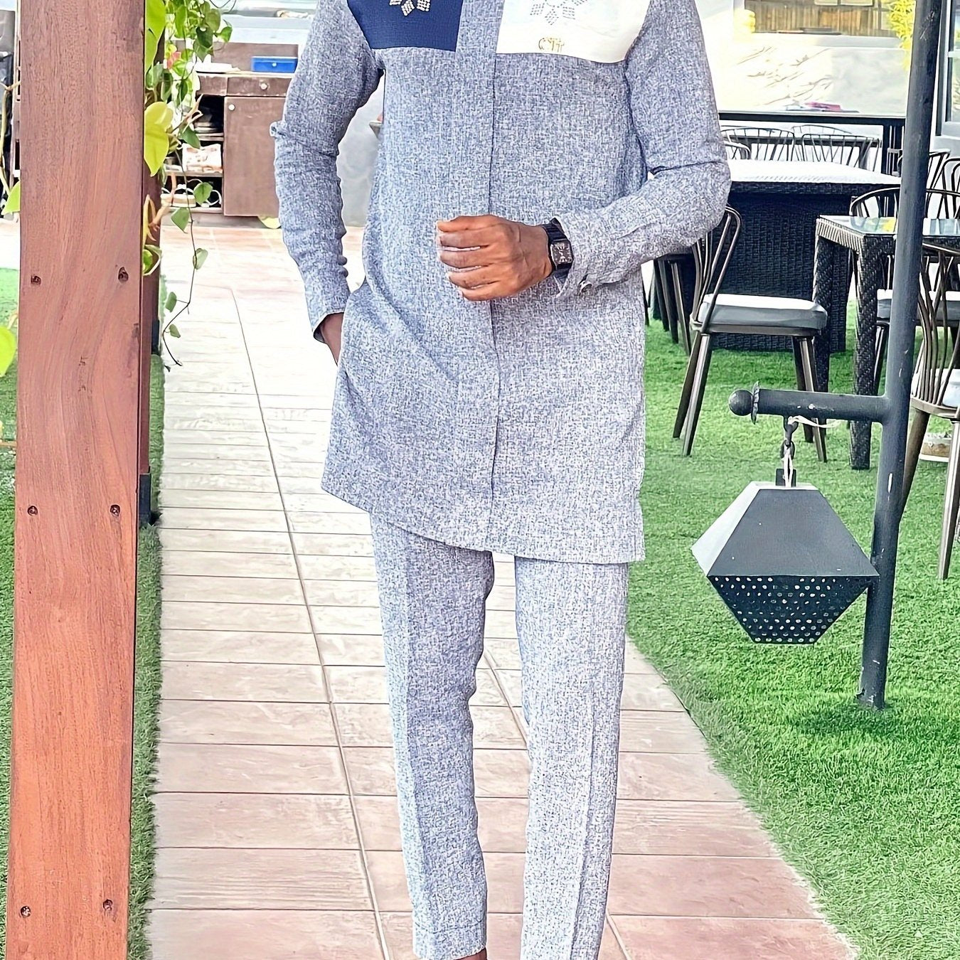 African Men's Geometric Pattern Kaftan