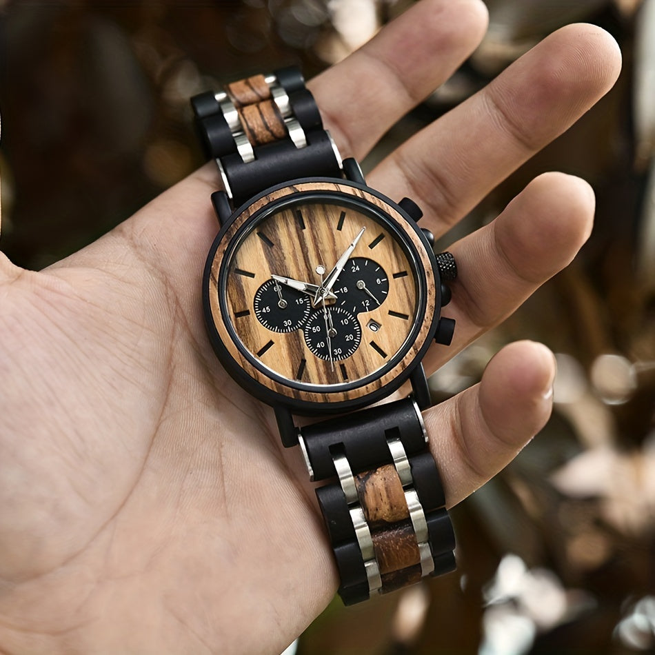 Men's Zebra Wood and Alloy Watch