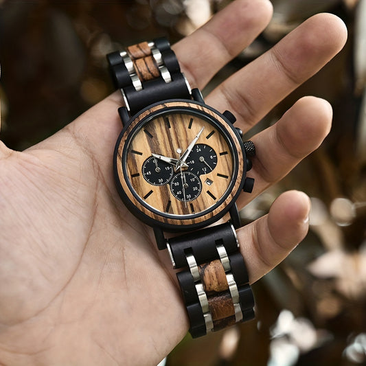 Men's Zebra Wood and Alloy Watch