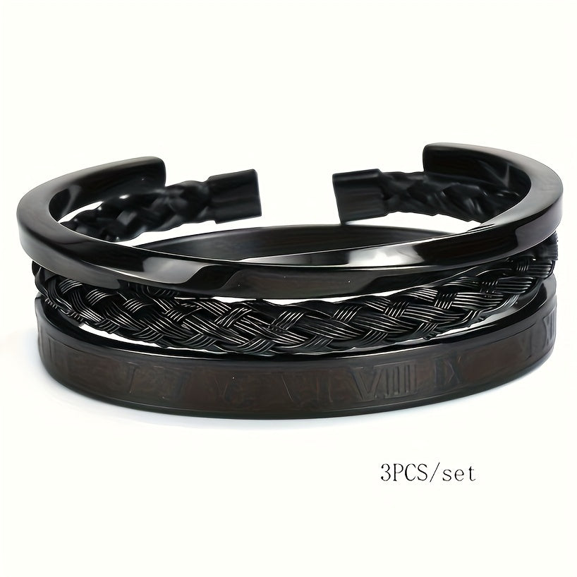 Punk stainless steel bracelet set, Hip hop jewelry for men, Urban fashion accessories, Stylish stainless steel bracelets, Statement bracelets for men