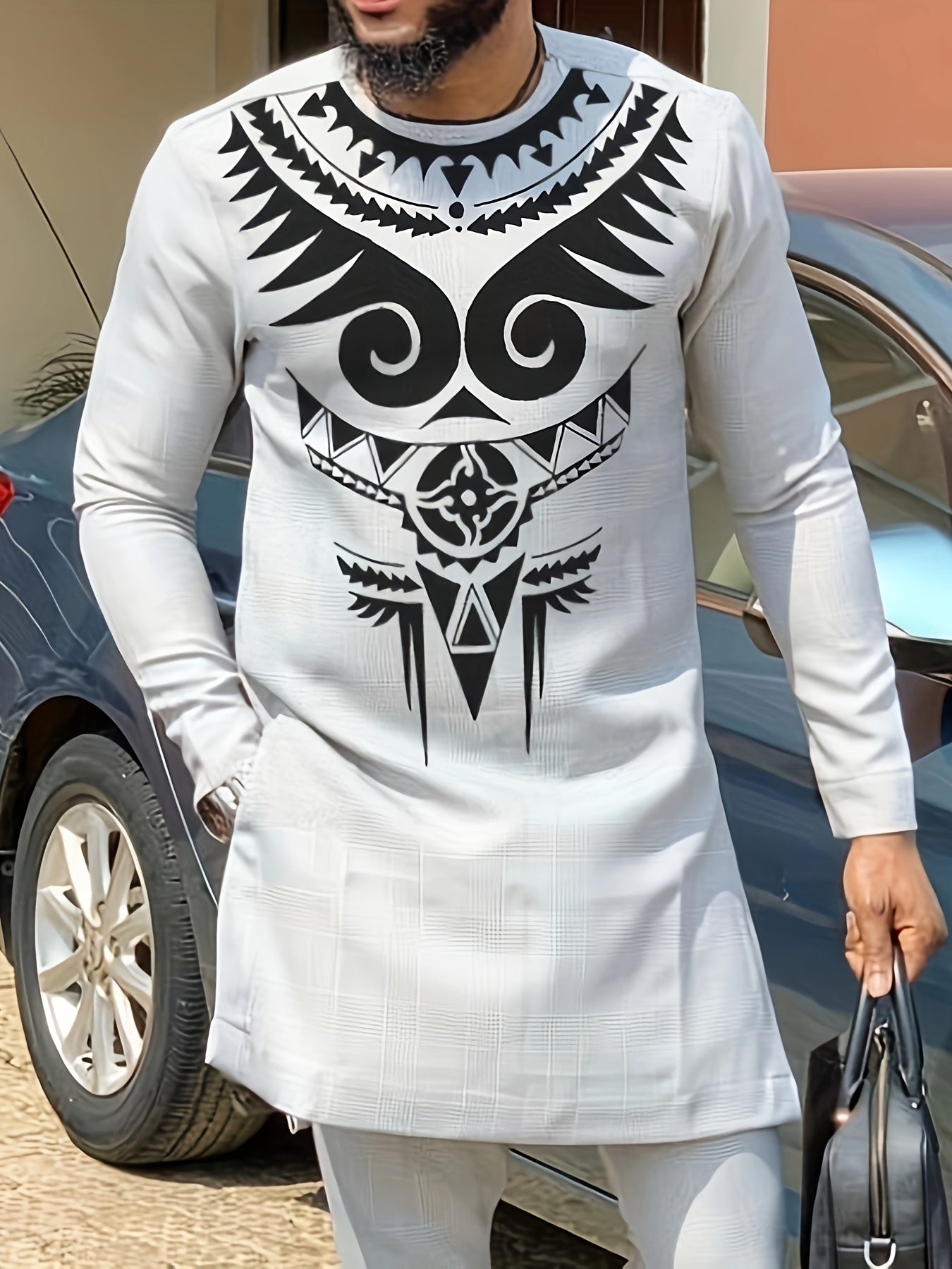African Men's Kaftan Vibrant Geometric Pattern