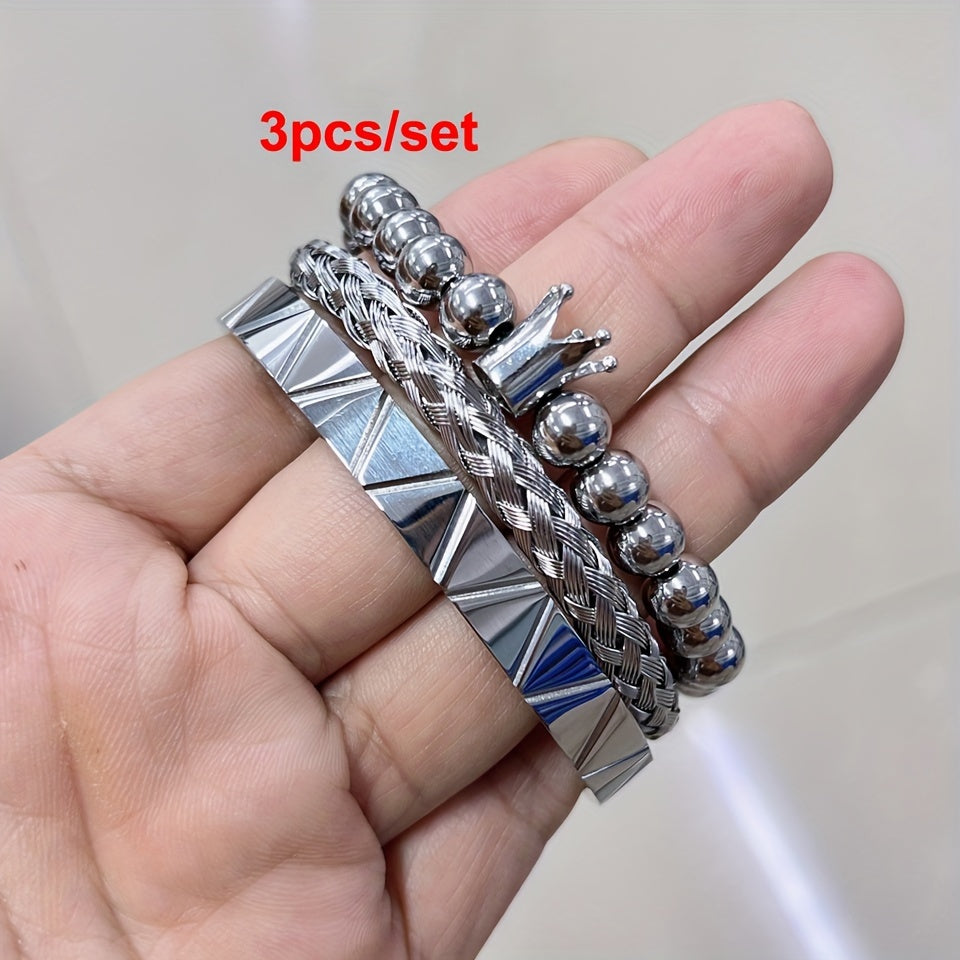 Stylish Men's Beaded Bracelets, Stainless Steel Bangles, Men's Fashion Accessories