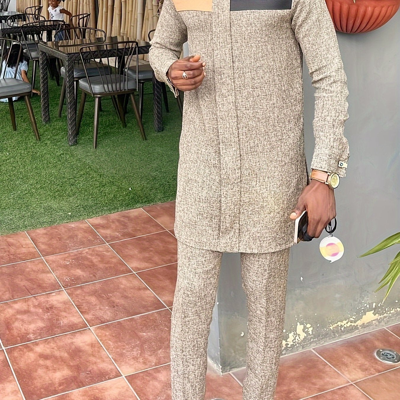 African Men's Geometric Pattern Kaftan