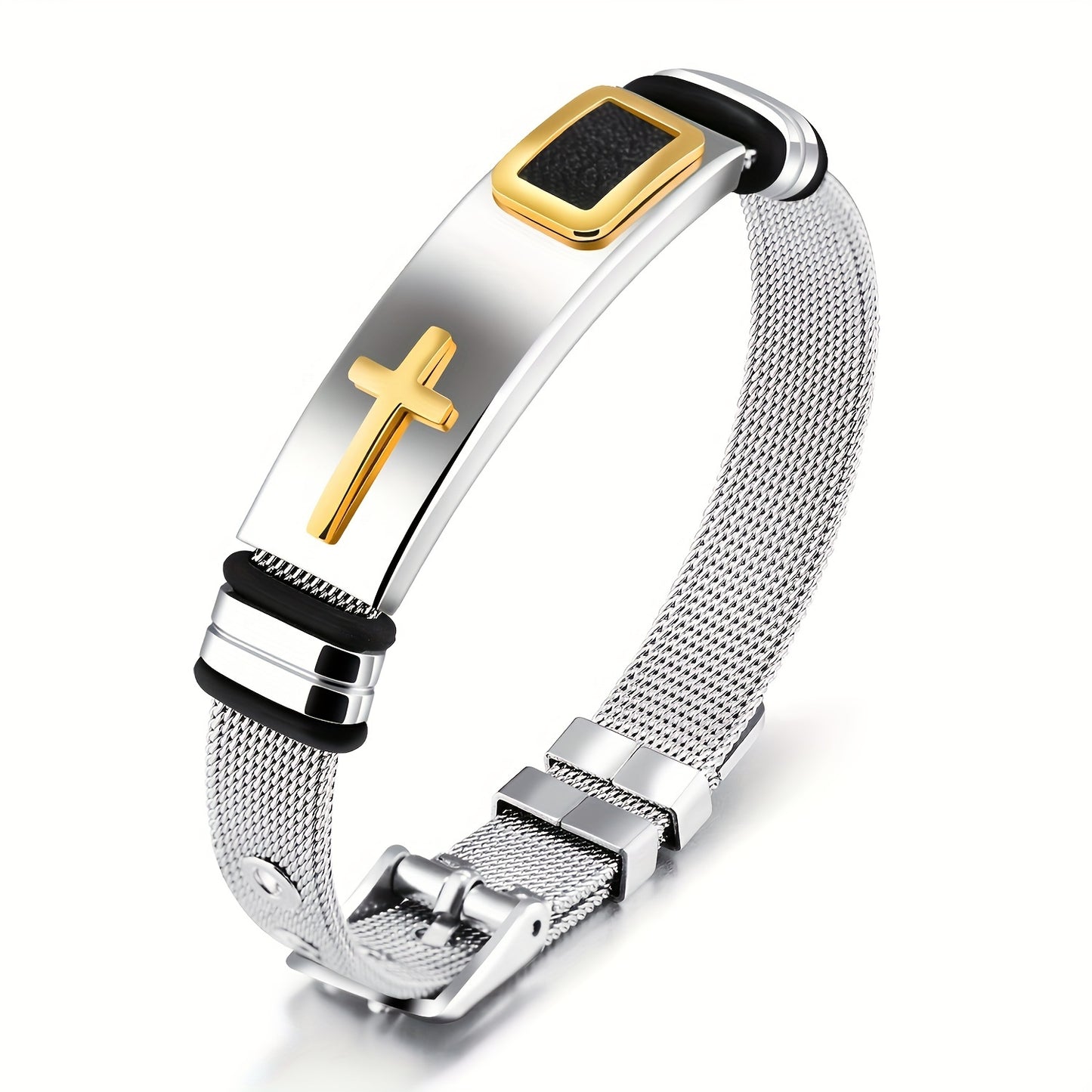 sleek cross titanium steel bracelet for men