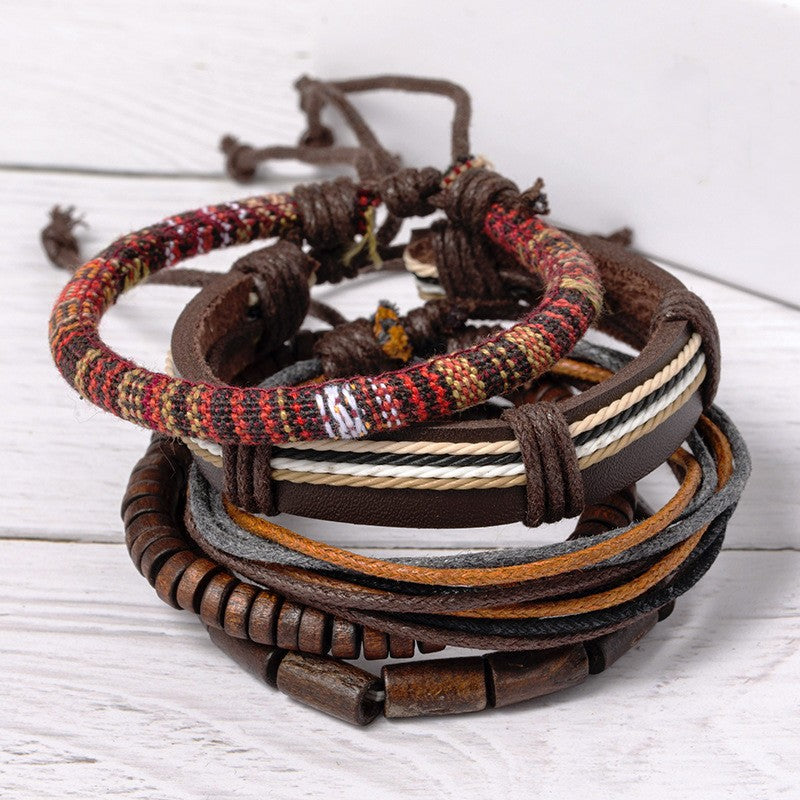 Adjustable leather bracelet set, men's fashion accessory, brown leather bracelets, stylish men's jewelry