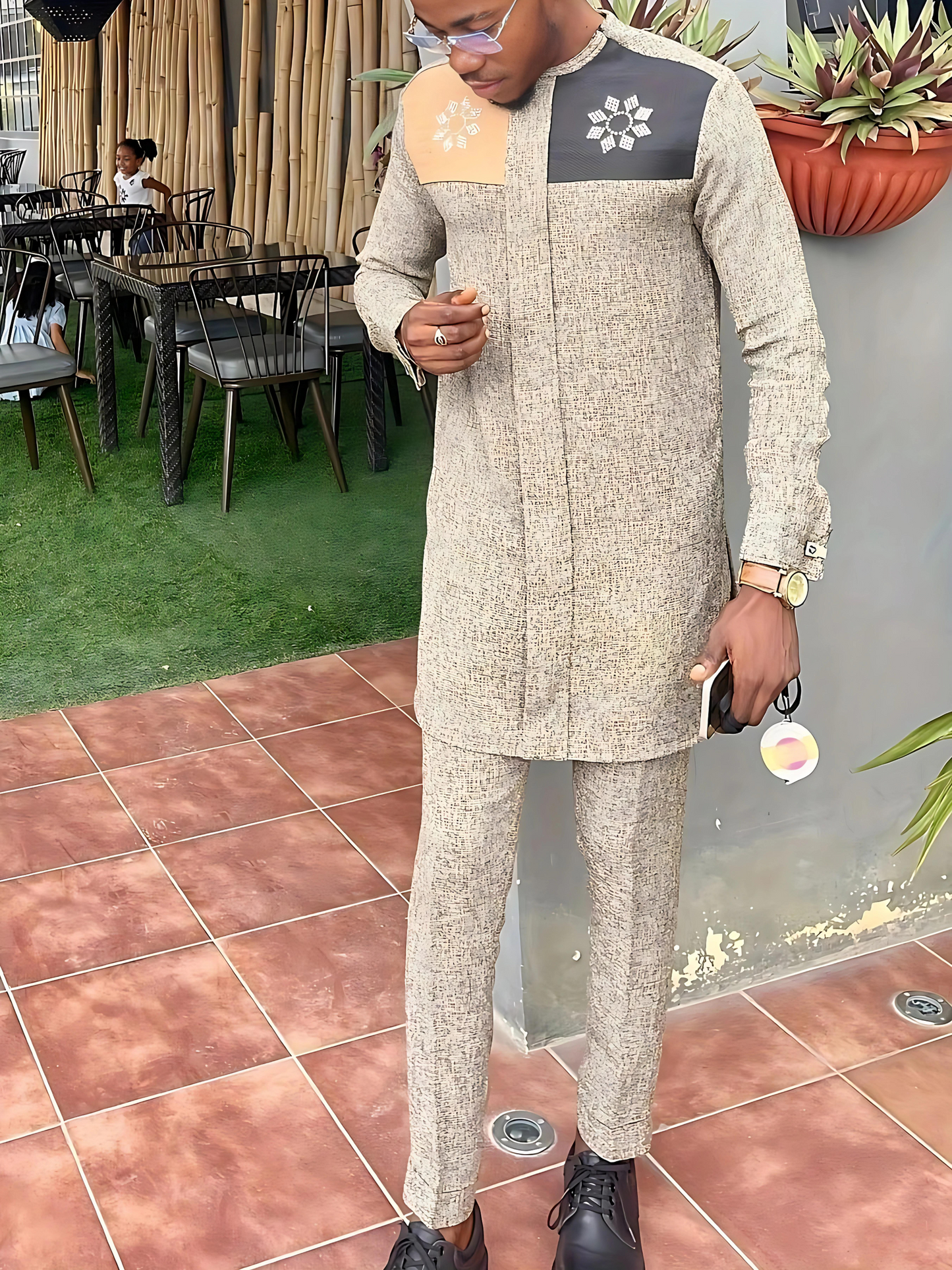 African Men's Geometric Pattern Kaftan