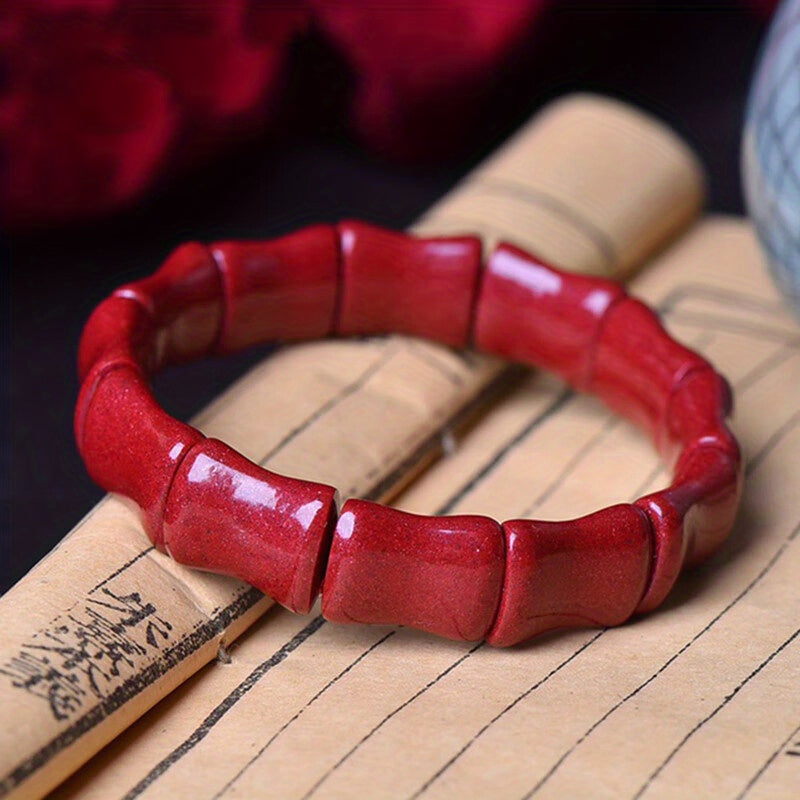 Cinnabar Bamboo Hand Sign Bracelet, Unique Jewelry Gift, Healing Energy, Trendy Fashion