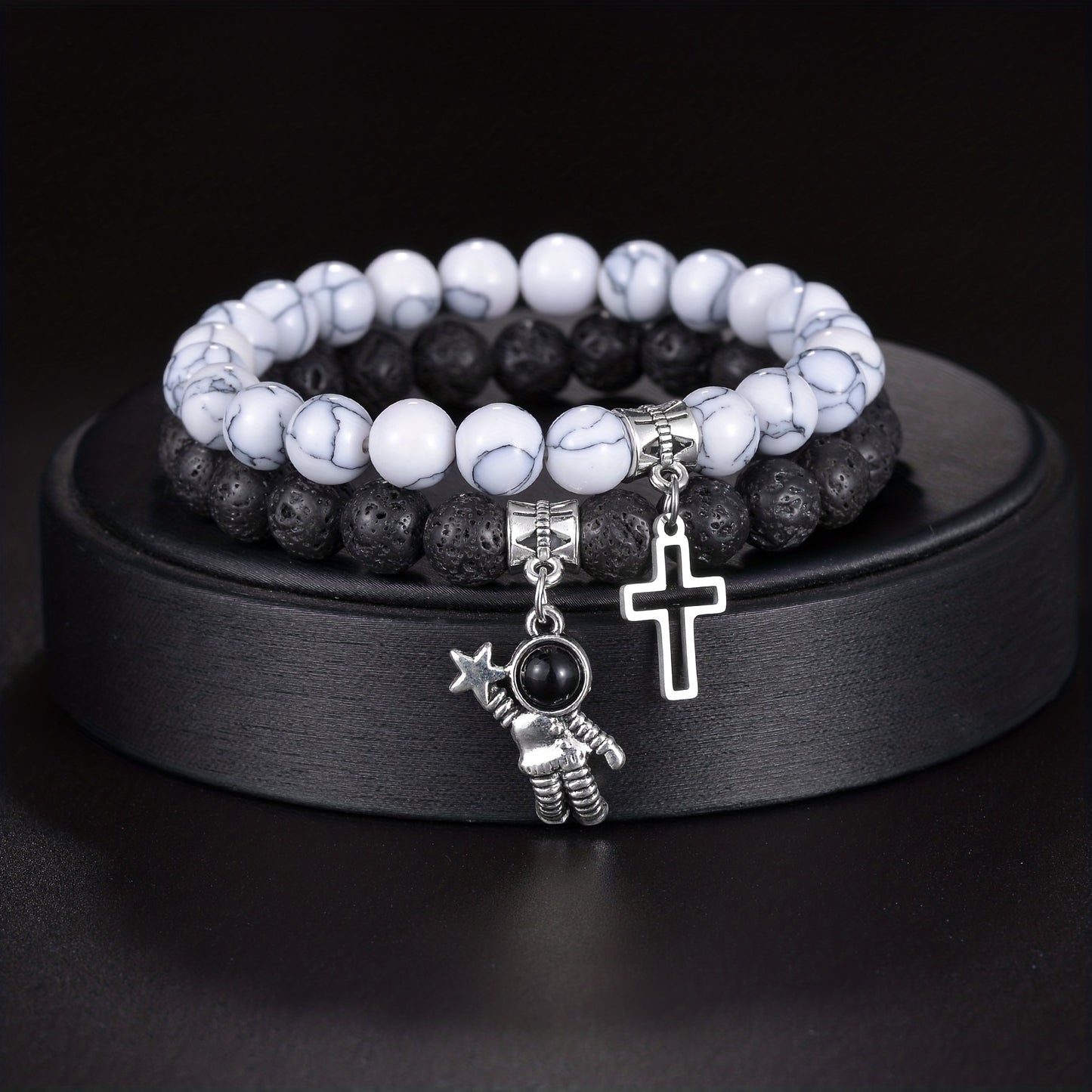 Set of 2 Volcanic Stone Bracelets for Men