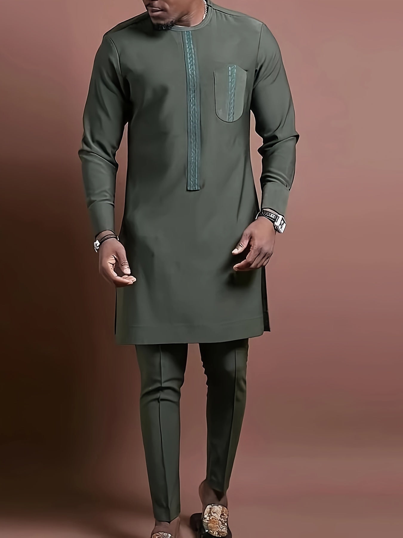 African Mens Senator Wear Kaftan | Olive