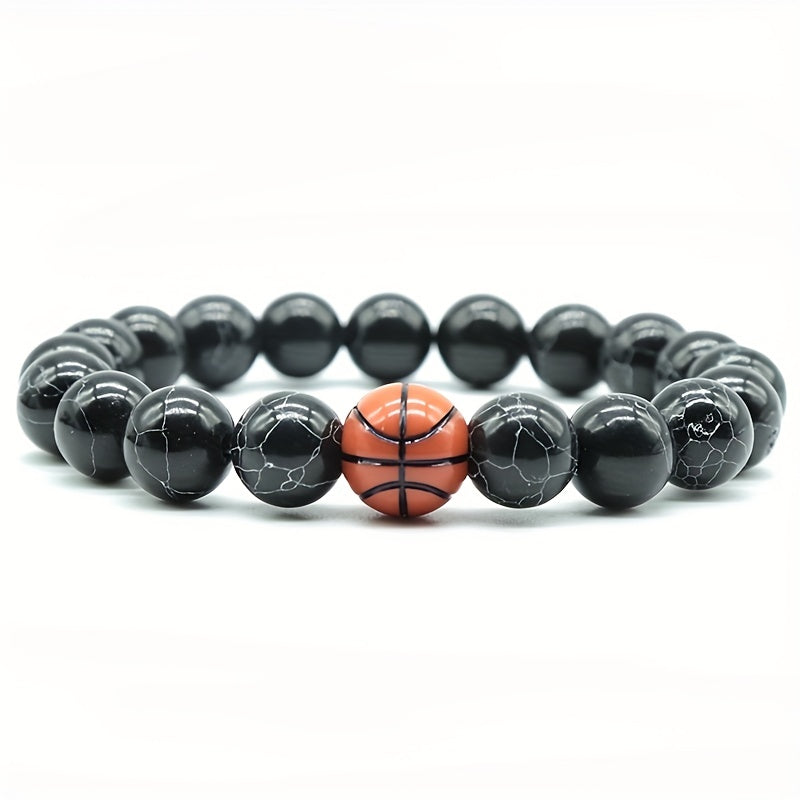 Handmade Basketball Beaded Men's Sports Bracelet for Men | Black & White