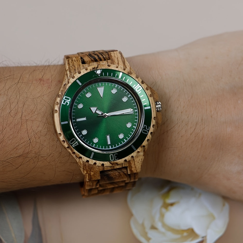 Dial Quartz Wooden Watch for Men | Green