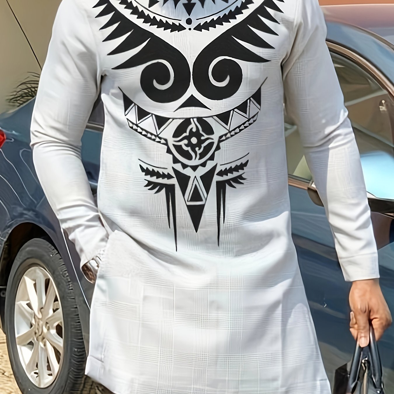 African Men's Kaftan Vibrant Geometric Pattern