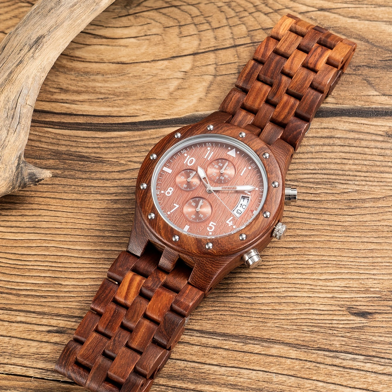 Natural Sandalwood Multifunctional Quartz Watch for Men | Red