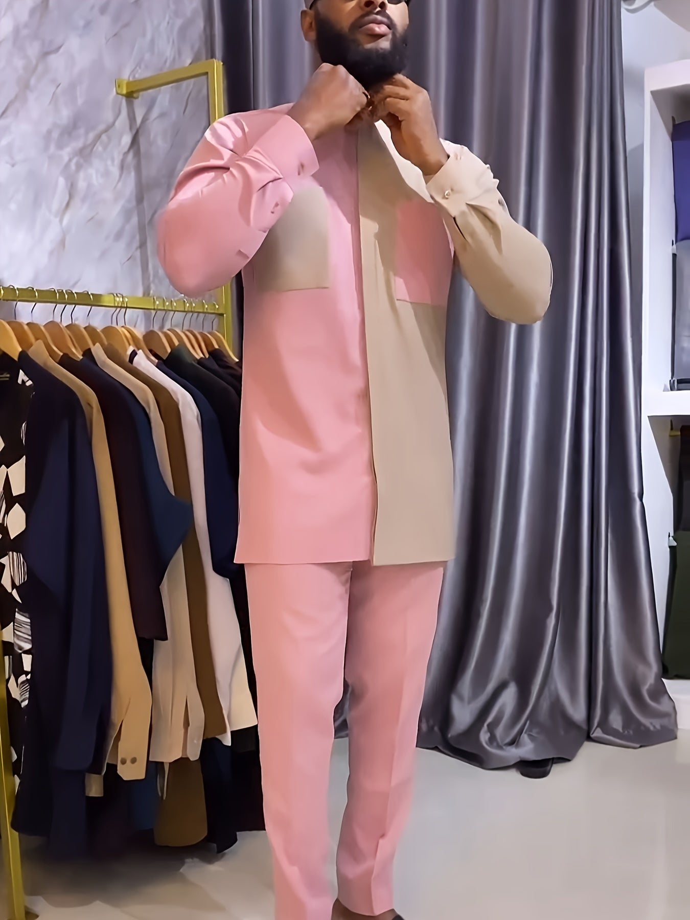 African Men's Kaftan in pink