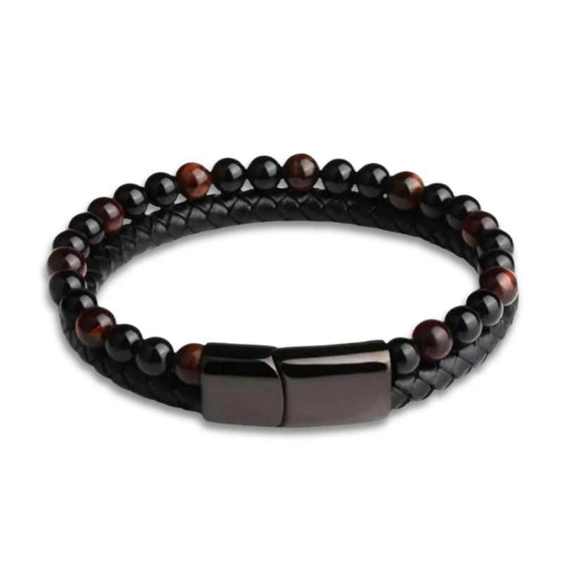 Men's Maxhematie Beaded Bracelet, Gemstone and Leather Bracelet, Fashionable Men's Jewelry